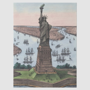 Vintage-Statue-of-Liberty-NYC-Hafen-Kunst 1885 Seidenpapier