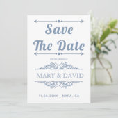 Vintage staubblaue Typografie Save the Date (Stehend Vorderseite)