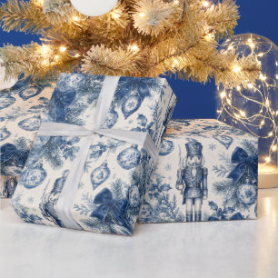 Vintage staubblauer Weihnachts-Toile-Nussknacker Geschenkpapier