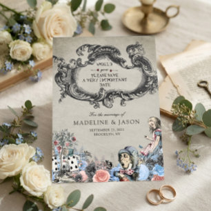 Vintage staubblaues Alice-im-Wunderland-Hochzeit Save The Date