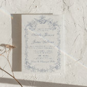 Vintage Staubblaues Geld QR-Code Hochzeit Einladung