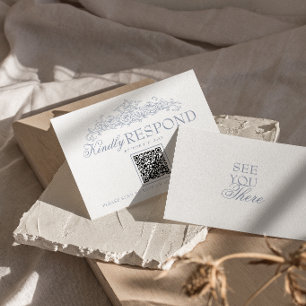 Vintage Staubblaues Old Money QR-Code Hochzeit RSVP Karte