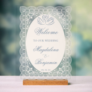 Vintage staubblaues Spitzen-Hochzeit mit eleganten Acrylschild