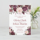 Vintage staubige Rose auf reinem Weiß Einladung (Stehend Vorderseite)