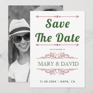 Vintage staubige Rose, grüne Typografie Save the D Date