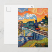 Vintage Steam Engine crossing Bridge painting Postkarte (Vorne/Hinten)