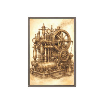 Vintage Steam Engine Engraving