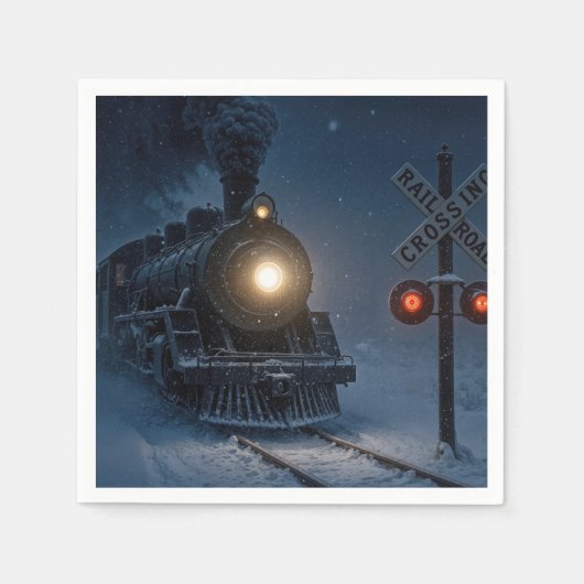 Vintage Steam Engine Locomotive In Winter Serviette (Vorderseite)