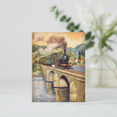 Vintage Steam Engine Train crossing Bridge Postkarte (Stehend Vorderseite)