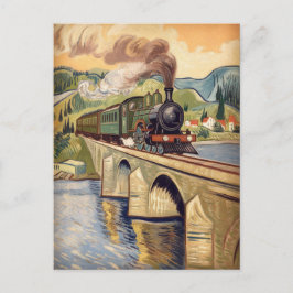 Vintage Steam Engine Train crossing Bridge Postkarte