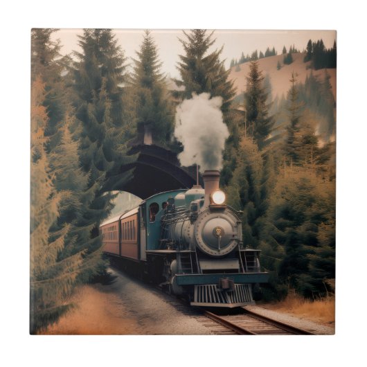 Vintage Steam Engine Train Fliese (Vorderseite)