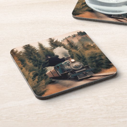 Vintage Steam Engine Train Getränkeuntersetzer (Linke Seite)