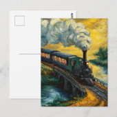 Vintage Steam Engine Train oil Painting Postkarte (Vorne/Hinten)
