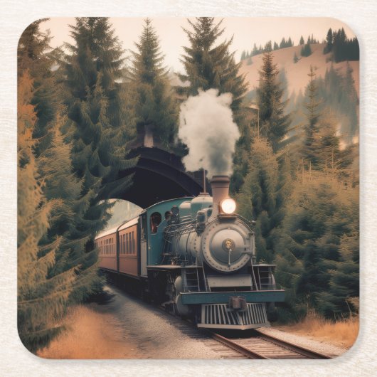 Vintage Steam Engine Train Rechteckiger Pappuntersetzer (Vorderseite)