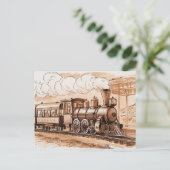 Vintage Steam Engine Train Sketch Postkarte (Stehend Vorderseite)