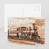 Vintage Steam Engine Train Sketch Postkarte (Vorne/Hinten)