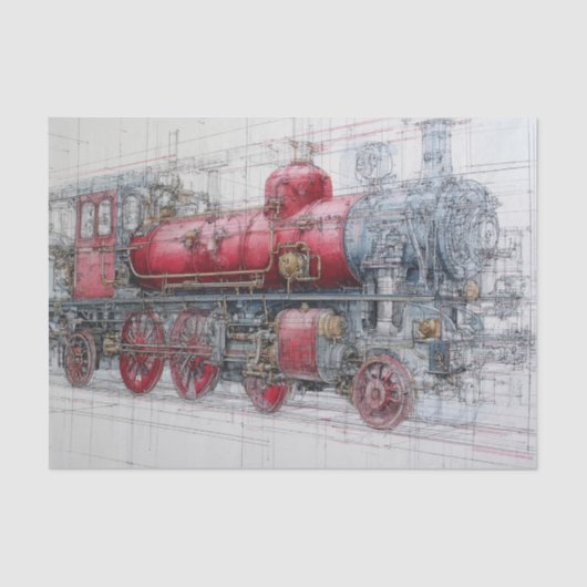 Vintage Steam Train Blueprint Seidenpapier (Vorderseite)