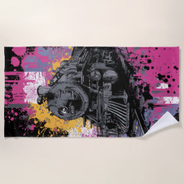 Vintage Steam Train Graffiti Pop Art Illustration Strandtuch