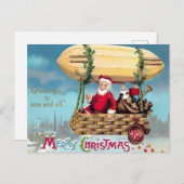 Vintage Steampunk Airship Santa 'Greetings' Merry  Postkarte (Vorne/Hinten)