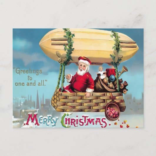 Vintage Steampunk Airship Santa 'Greetings' Merry  Postkarte (Vorderseite)