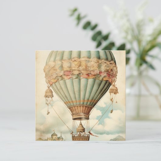 Vintage-Steampunk-Blauer Heißluftballon (Stehend Vorderseite)