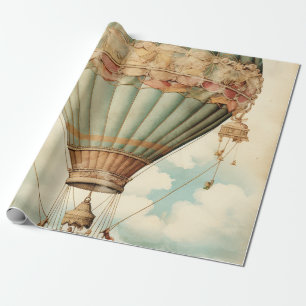Vintage-Steampunk-Blauer Heißluftballon Geschenkpapier