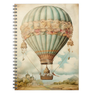 Vintage-Steampunk-Blauer Heißluftballon Notizblock