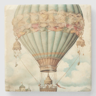 Vintage-Steampunk-blauer Heißluftballon Steinuntersetzer