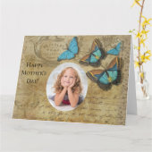 Vintage Steampunk Blue Butterfells auf Parchment Karte (Gelbe Blume)
