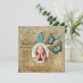 Vintage Steampunk Blue Butterfells auf Parchment Karte (Stehend Vorderseite)