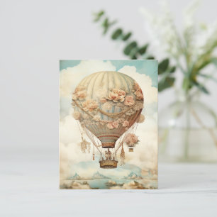 Vintage-Steampunk-Blumen-Blauer Heißluftballon (2) Postkarte