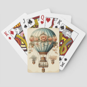 Vintage-Steampunk-Blumen-Blauer Heißluftballon Spielkarten