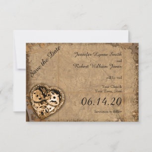 Vintage Steampunk-Braut-Hochzeit speichern Sie das Save The Date