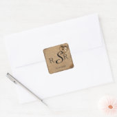 Vintage Steampunk Bride Wedding Monogram Quadratischer Aufkleber (Umschlag)