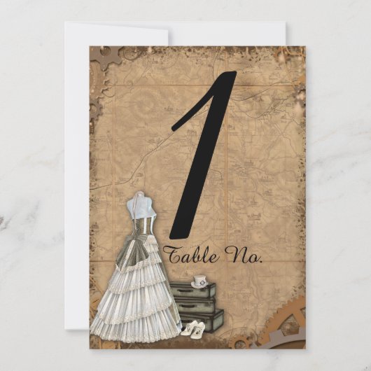 Vintage Steampunk Bride Wedding Tischnummer (Vorderseite)