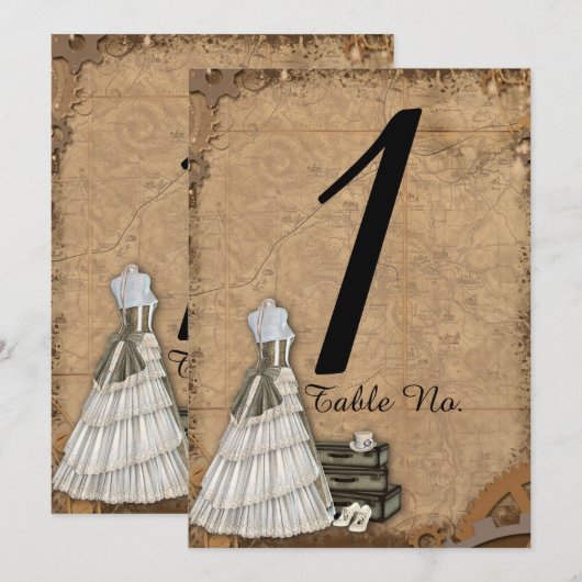 Vintage Steampunk Bride Wedding Tischnummer (Vorne/Hinten)