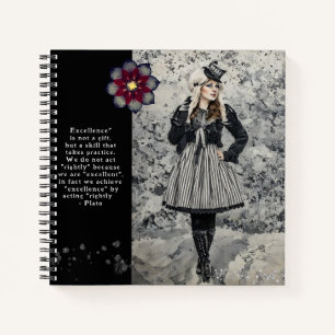 Vintage-Steampunk-Dame-Platon-Zitat-Schwarzes Jour Notizblock