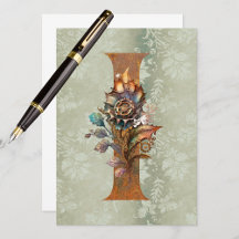 Vintage Steampunk-Floral Letter-I-Mitteilungskarte