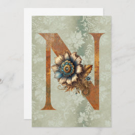 Vintage Steampunk-Floral Letter N-Mitteilungskarte Mitteilungskarte