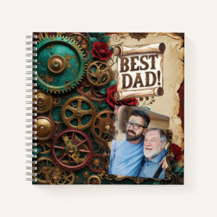 Vintage Steampunk-Gears mit dem Thema Bester Vater Notizblock