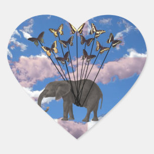 Vintage-Steampunk-Geschenke Elefant und Schmetterl Herz-Aufkleber