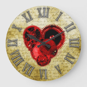 Vintage Steampunk Heart No.2 Große Wanduhr
