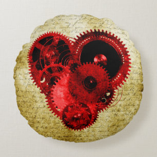 Vintage-Steampunk-Herz Rundes Kissen