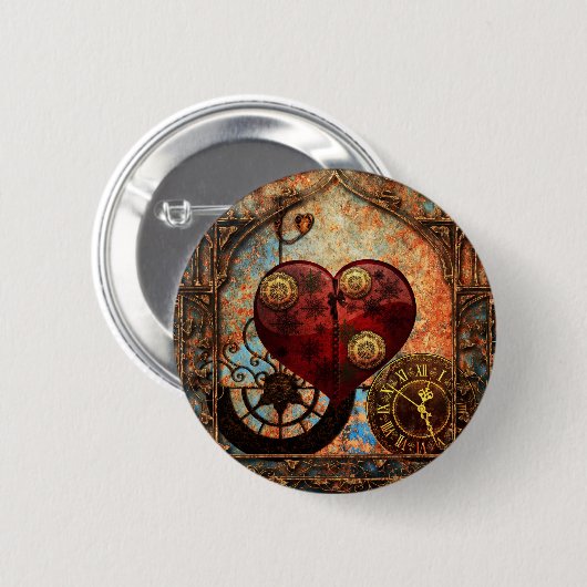 Vintage Steampunk Herz-Tapete Button (Vorne & Hinten)