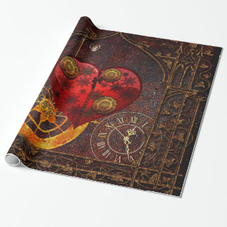 Vintage Steampunk Herz-Tapete Geschenkpapier