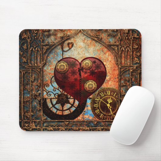 Vintage Steampunk Herz-Tapete Mousepad (Mit Mouse)