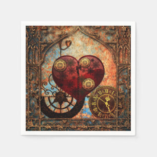 Vintage Steampunk Herz-Tapete Serviette