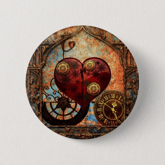 Vintage-Steampunk-Herzen Wallpaper Button (Vorderseite)