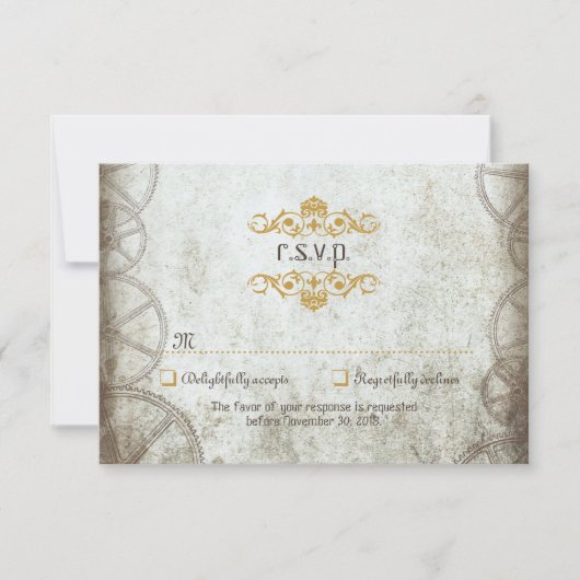 Vintage Steampunk-Hochzeit RSVP Karte (Vorderseite)