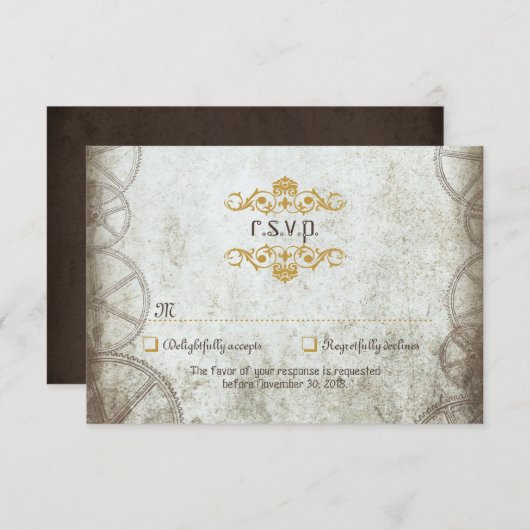 Vintage Steampunk-Hochzeit RSVP Karte (Vorne/Hinten)